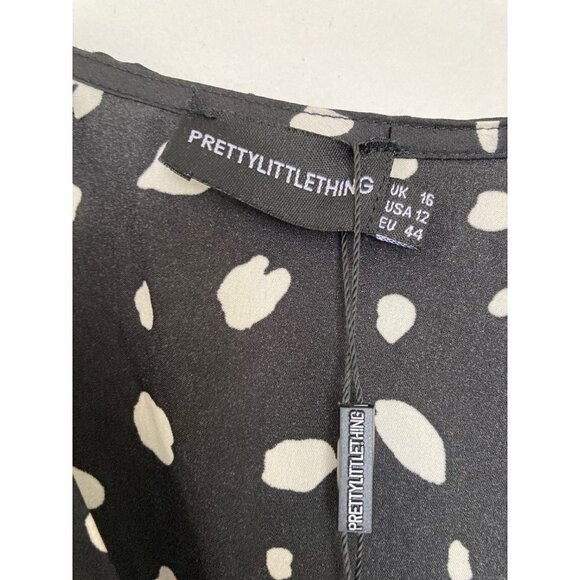 NWT PrettyLittleThing Black Dalmation Wrap Playsuit Romper Size 12 - Picture 5 of 6